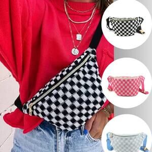 Checkered Waist Crossbody Sling Bag - Blue, Black, or Pink